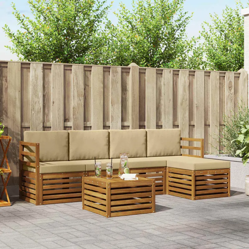 Conjunto de sofás de exterior con cojín 6 pcs Natural y Beige