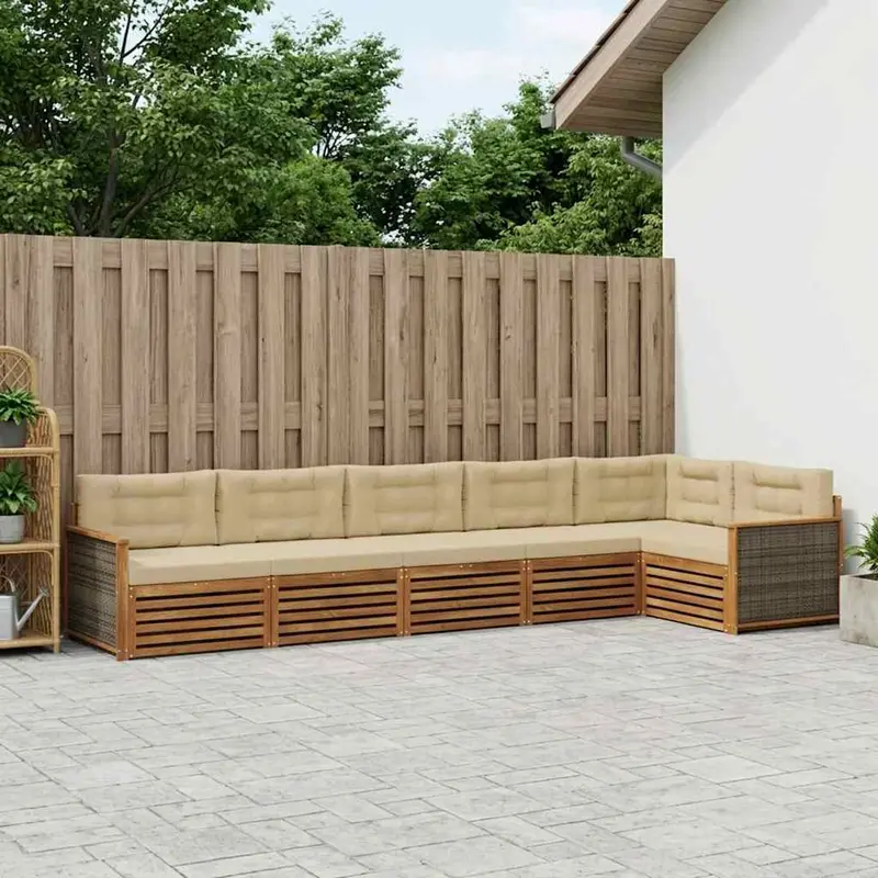 Conjunto de sofás de exterior con cojín 6 pcs Natural y Beige