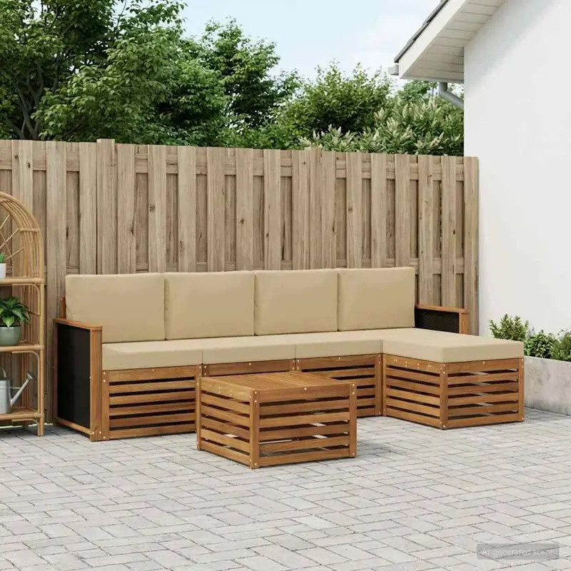 Conjunto de sofás de exterior con cojín 6 pcs Natural y Beige