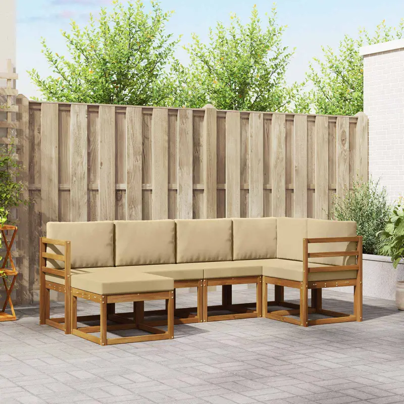 Conjunto de sofás de exterior con cojín 6 pcs Natural y Beige