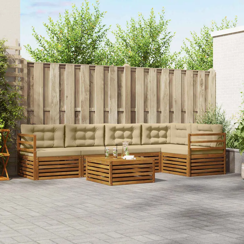 Conjunto de sofás de exterior con cojín 6 pcs Natural y Beige