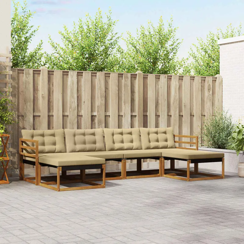 Conjunto de sofás de exterior con cojín 6 pcs Natural y Beige