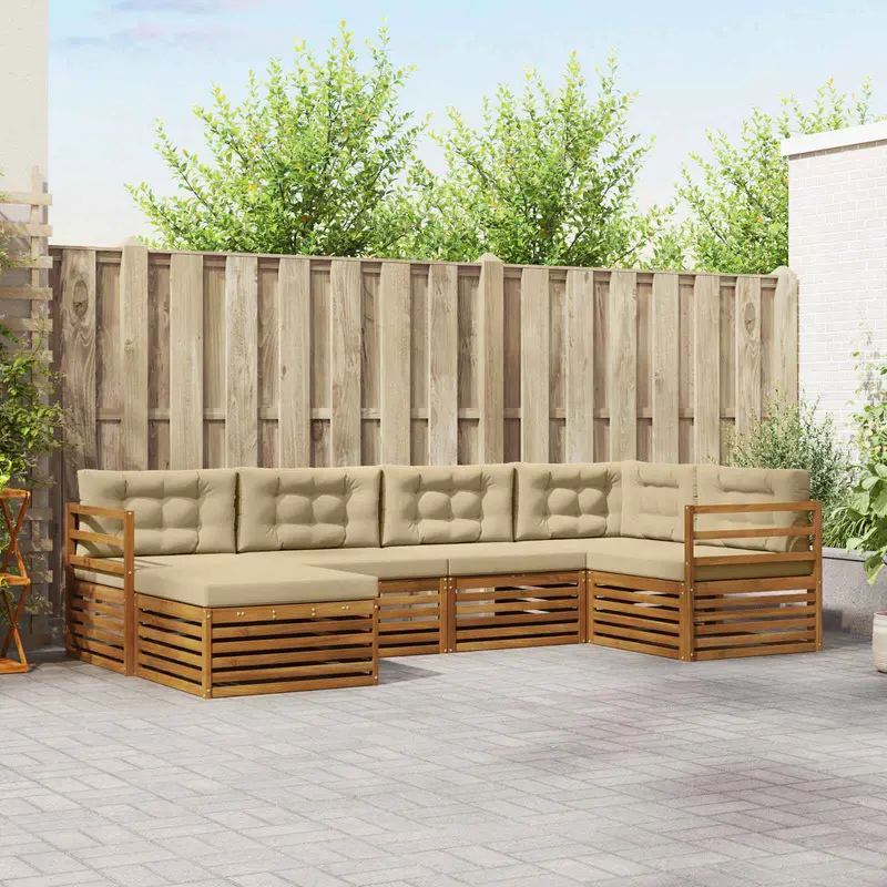 Conjunto de sofás de exterior con cojín 6 pcs Natural y Beige