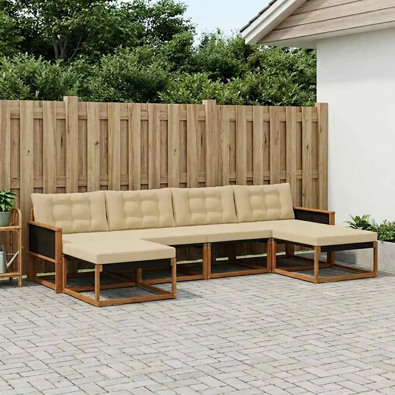 Conjunto de sofás de exterior con cojín 6 pcs Natural y Beige