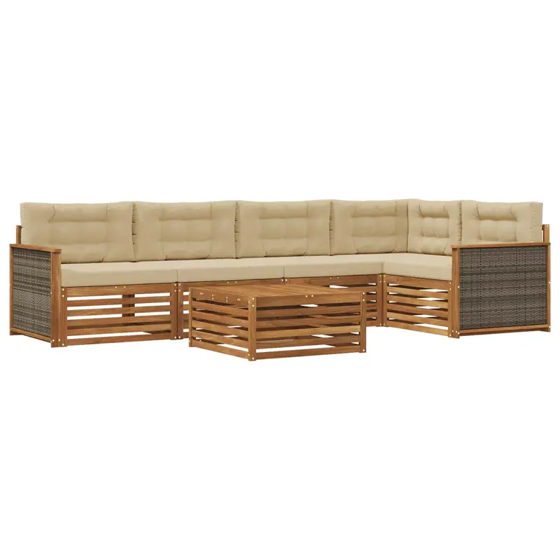 Conjunto de sofás de exterior con cojín 6 pcs Natural y Beige