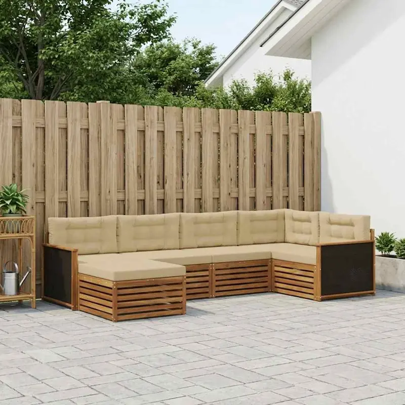 Conjunto de sofás de exterior con cojín 6 pcs Natural y Beige