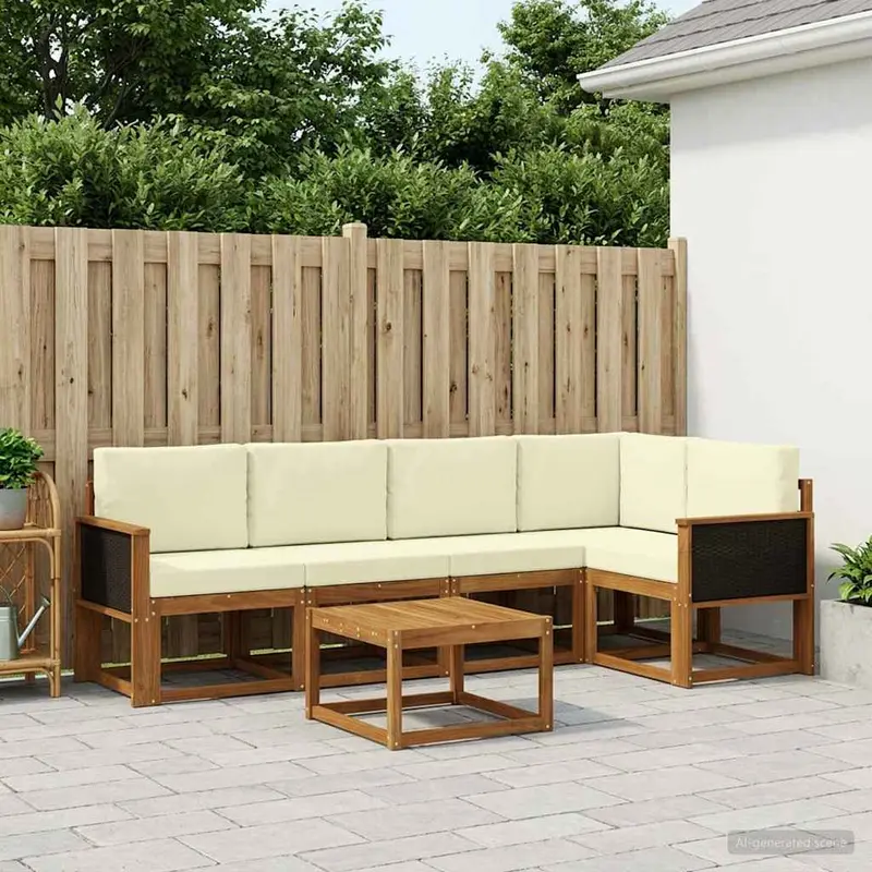 Conjunto de sofás de exterior con cojín 6 pcs Natural y Crema