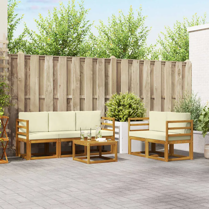 Conjunto de sofás de exterior con cojín 6 pcs Natural y Crema