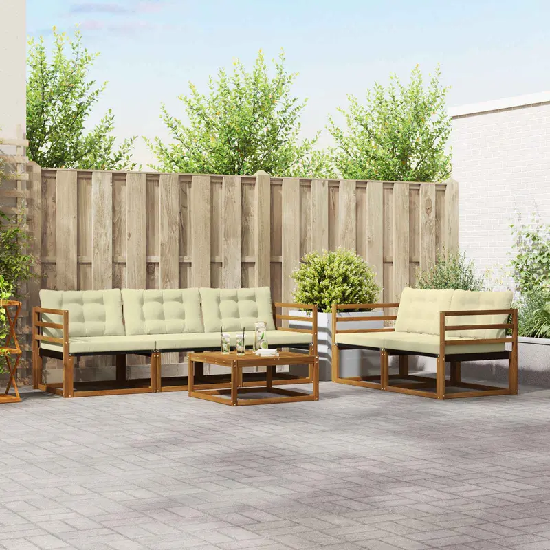Conjunto de sofás de exterior con cojín 6 pcs Natural y Crema