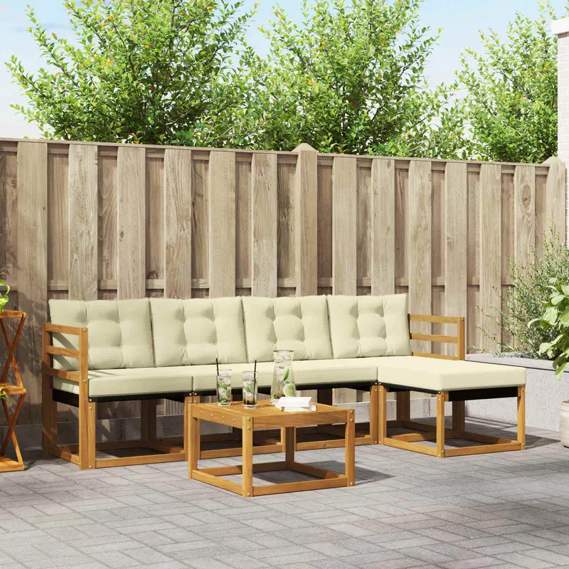 Conjunto de sofás de exterior con cojín 6 pcs Natural y Crema