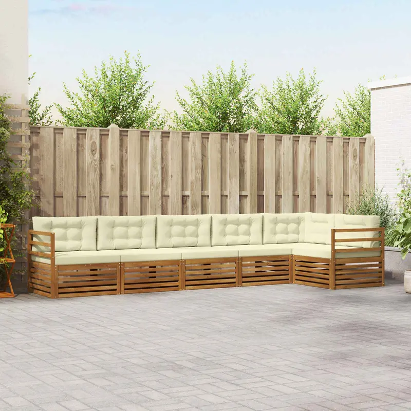 Conjunto de sofás de exterior con cojín 6 pcs Natural y Crema