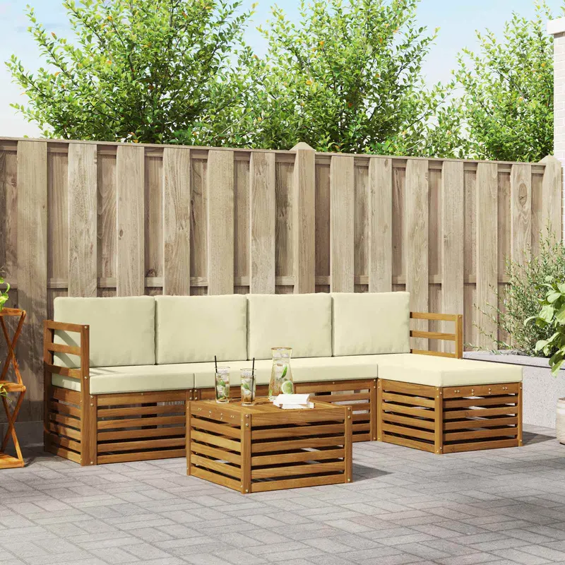 Conjunto de sofás de exterior con cojín 6 pcs Natural y Crema