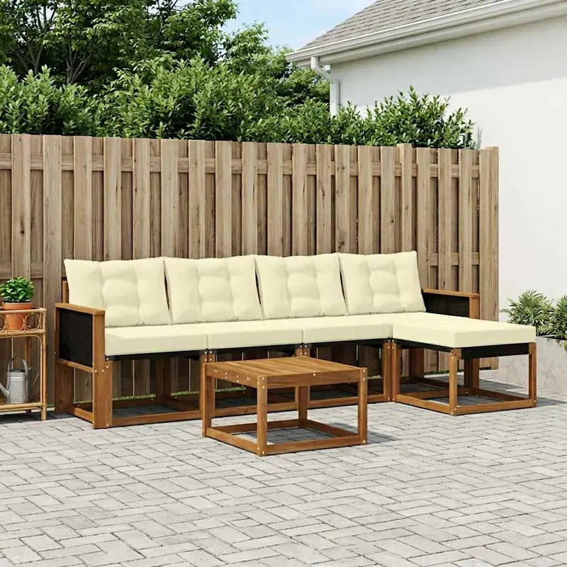 Conjunto de sofás de exterior con cojín 6 pcs Natural y Crema