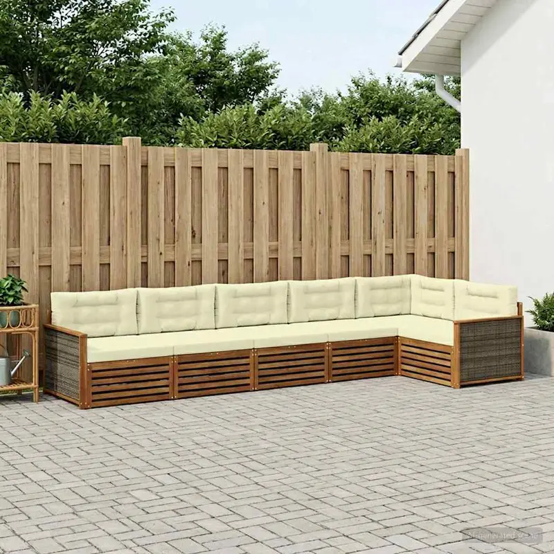 Conjunto de sofás de exterior con cojín 6 pcs Natural y Crema