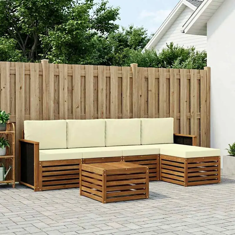 Conjunto de sofás de exterior con cojín 6 pcs Natural y Crema