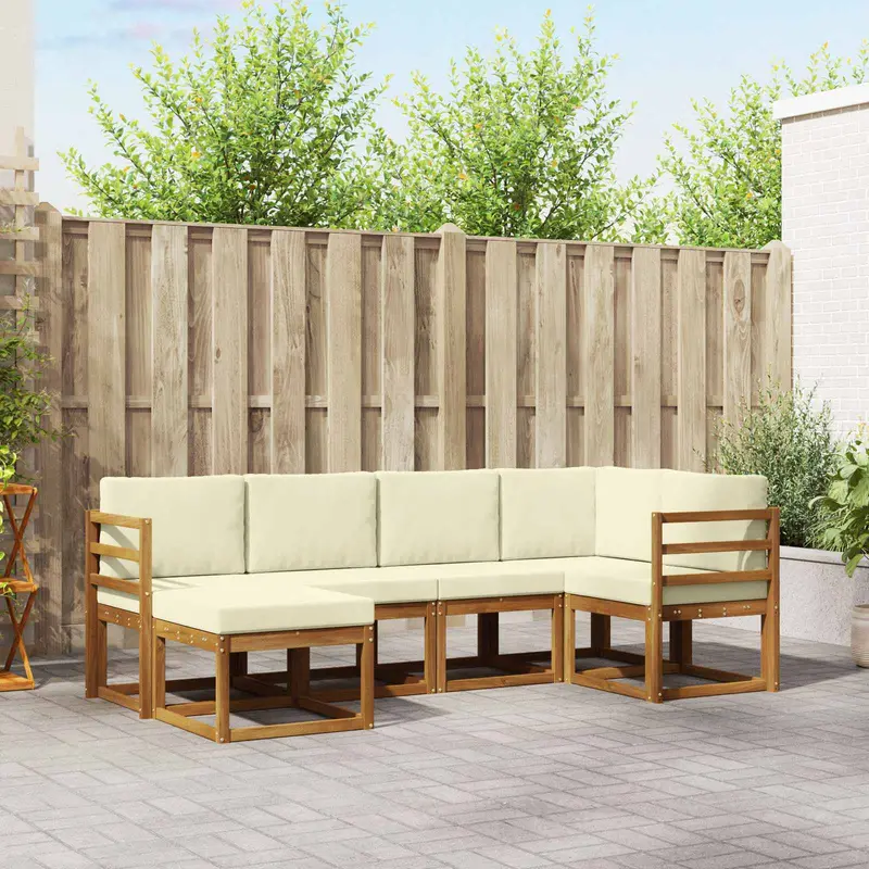 Conjunto de sofás de exterior con cojín 6 pcs Natural y Crema
