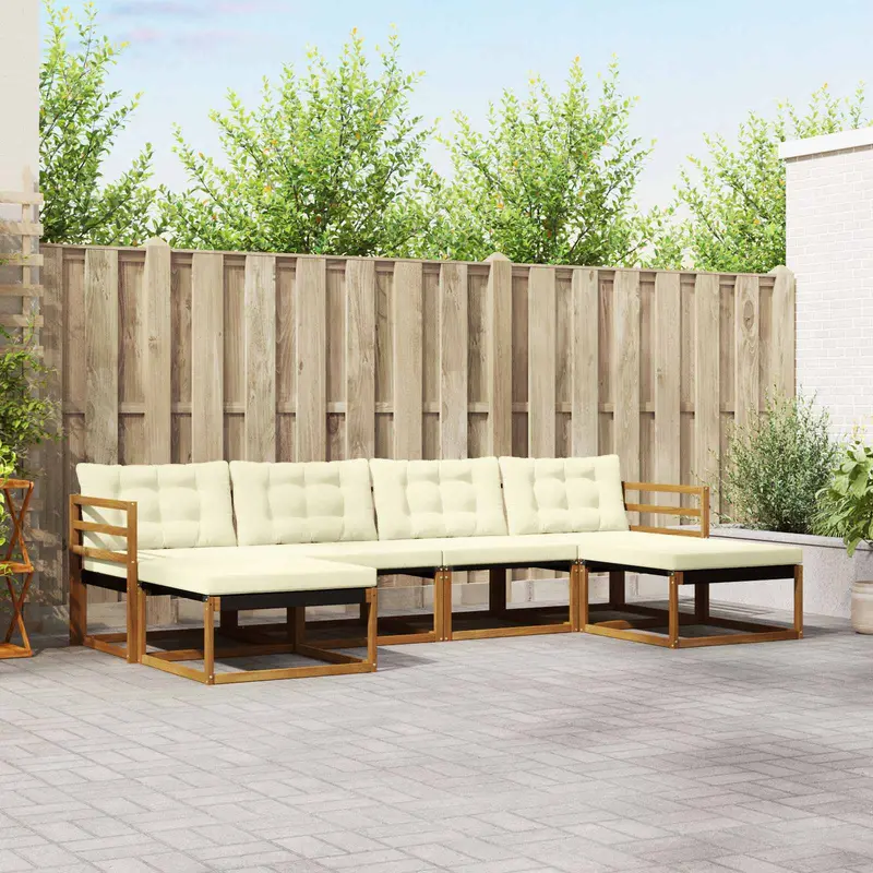 Conjunto de sofás de exterior con cojín 6 pcs Natural y Crema
