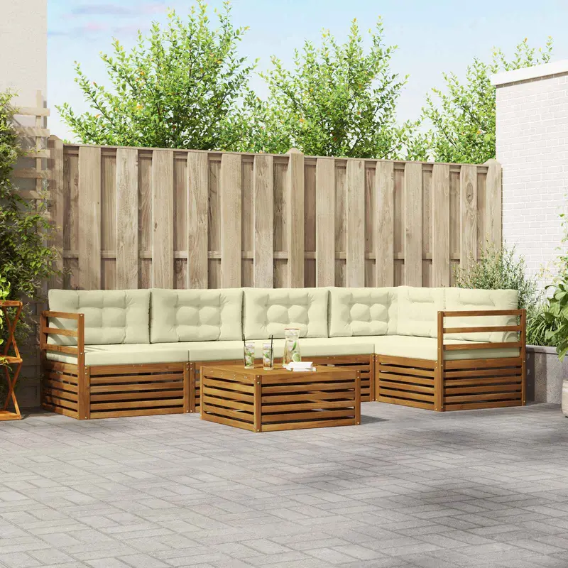 Conjunto de sofás de exterior con cojín 6 pcs Natural y Crema
