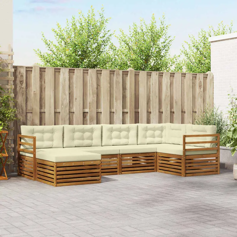 Conjunto de sofás de exterior con cojín 6 pcs Natural y Crema