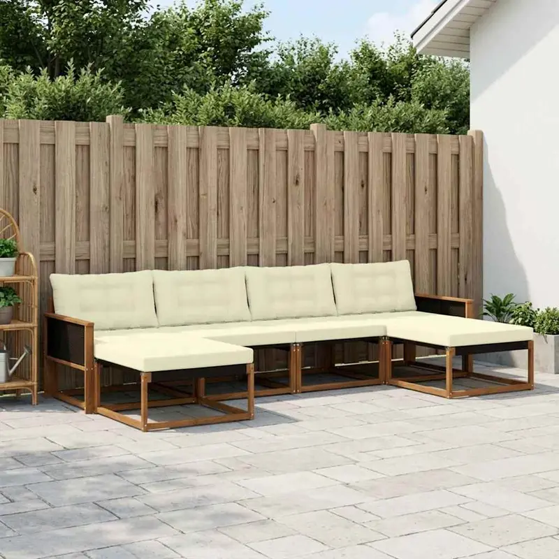 Conjunto de sofás de exterior con cojín 6 pcs Natural y Crema