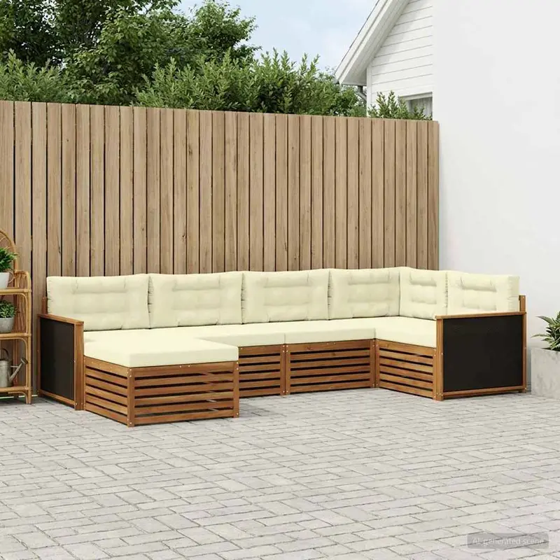 Conjunto de sofás de exterior con cojín 6 pcs Natural y Crema