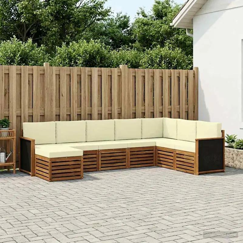 Conjunto de sofás de exterior con cojín 6 pcs Natural y Crema