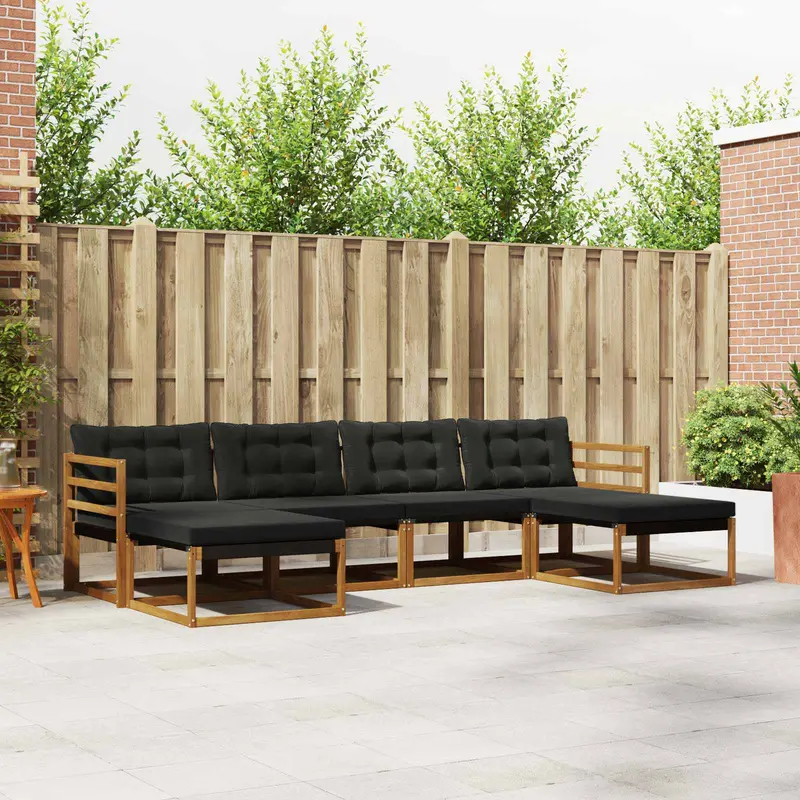 Conjunto de sofás de exterior con cojín 6 pcs Natural y negro