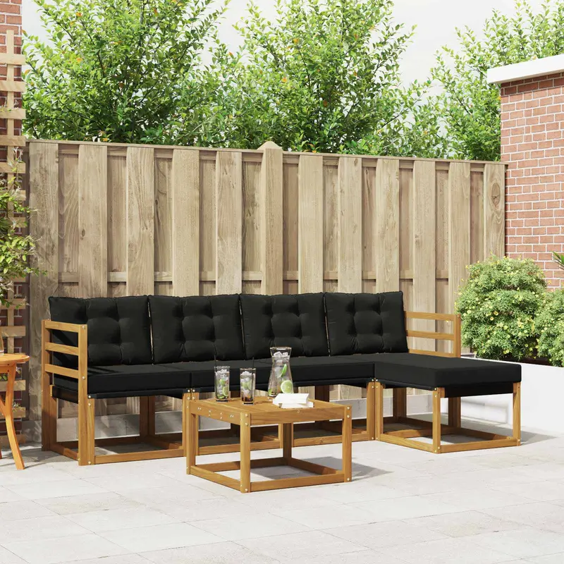 Conjunto de sofás de exterior con cojín 6 pcs Natural y negro