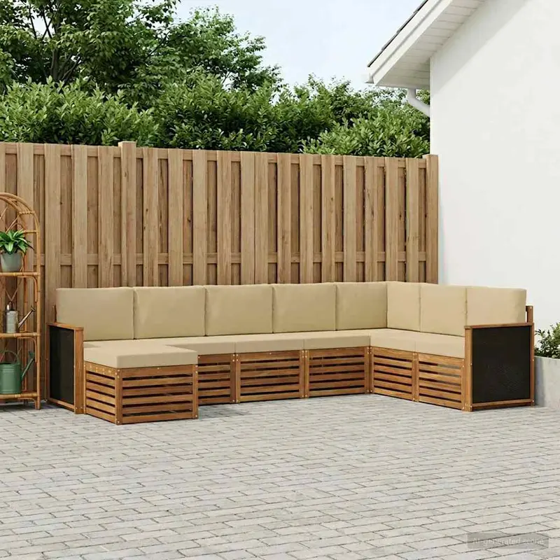 Conjunto de sofás de exterior con cojín 6 pcs Natural