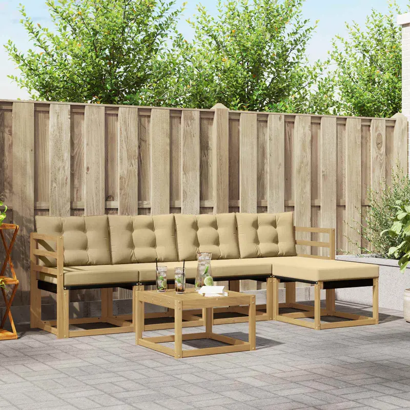 Conjunto de sofás de exterior con cojín 6 pcs y Beige