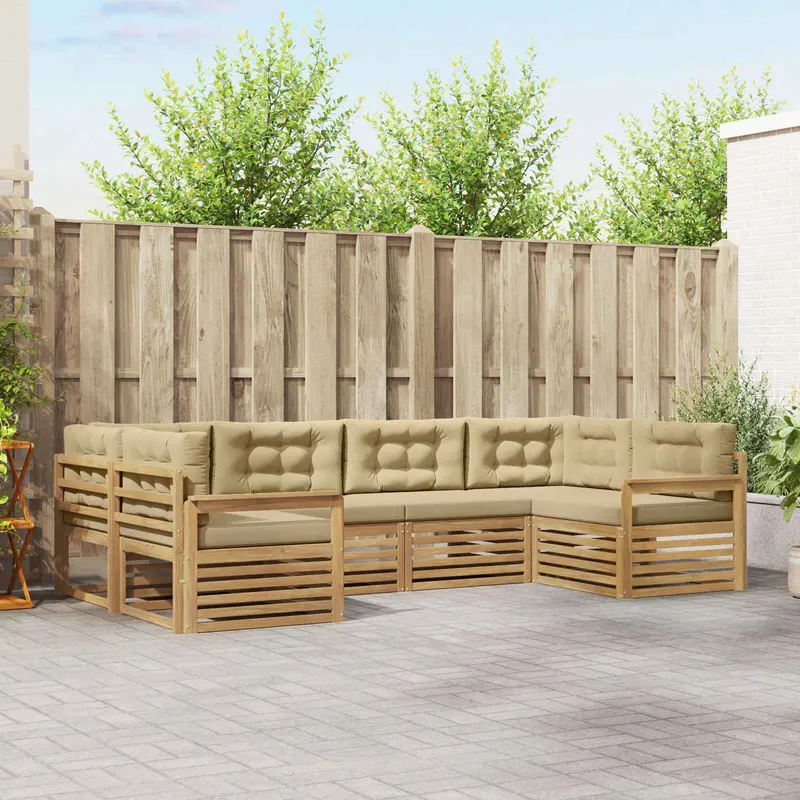 Conjunto de sofás de exterior con cojín 6 pcs y Beige