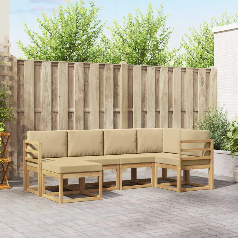 Conjunto de sofás de exterior con cojín 6 pcs y Beige Poliéster