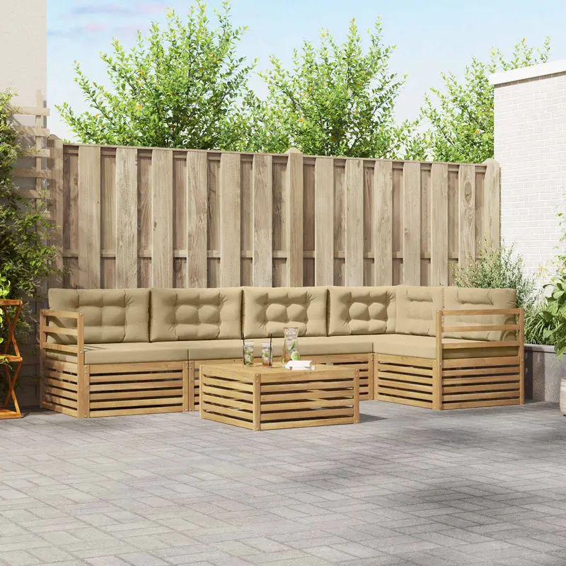 Conjunto de sofás de exterior con cojín 6 pcs y Beige Poliéster