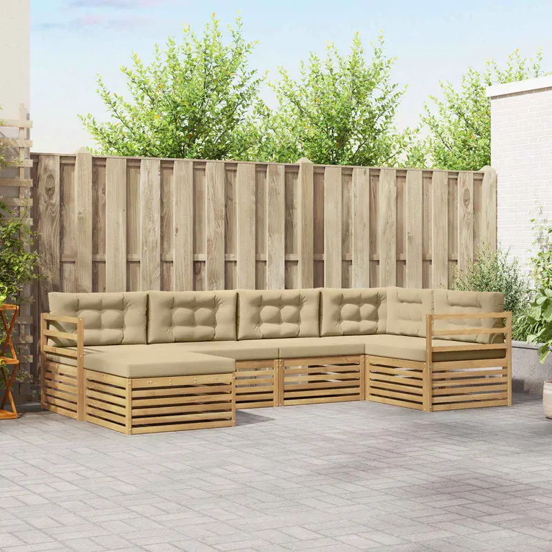 Conjunto de sofás de exterior con cojín 6 pcs y Beige Poliéster
