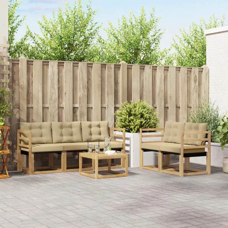 Conjunto de sofás de exterior con cojín 6 pcs y Beige