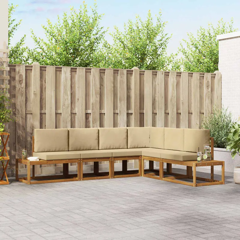 Conjunto de sofás de exterior con cojín 6 Pieza Natural y Beige