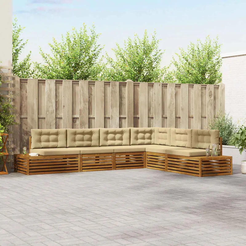 Conjunto de sofás de exterior con cojín 6 Pieza Natural y Beige