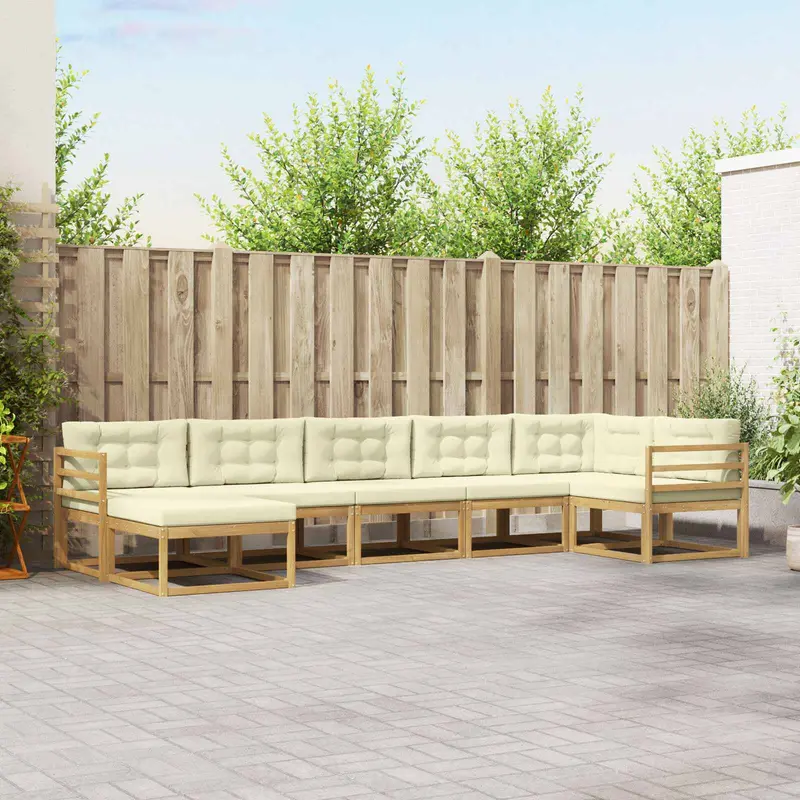 Conjunto de sofás de exterior con cojín 7 pcs Blanco y Crema