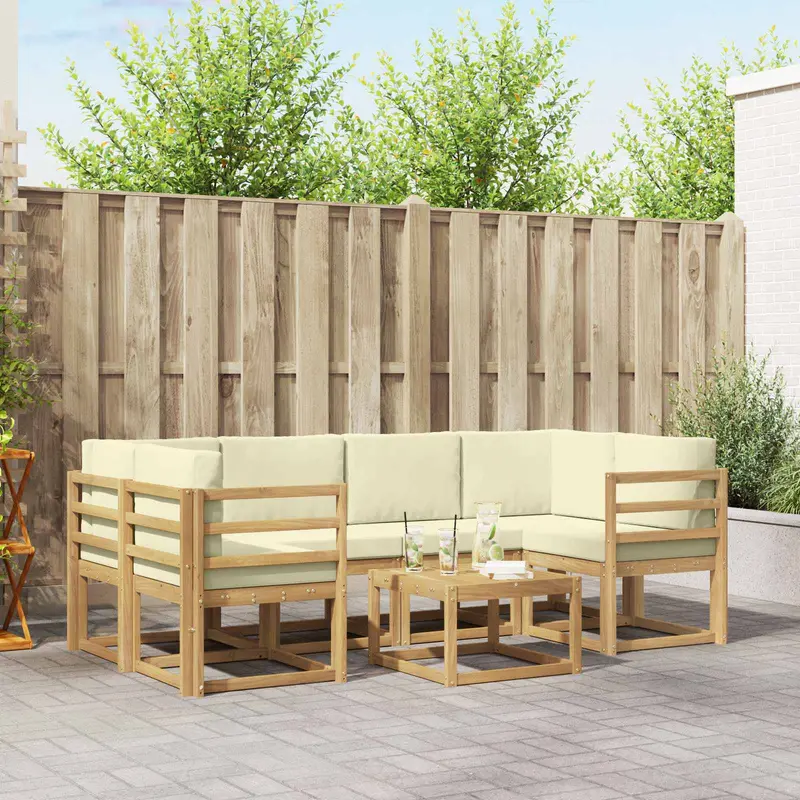 Conjunto de sofás de exterior con cojín 7 pcs Blanco y Crema