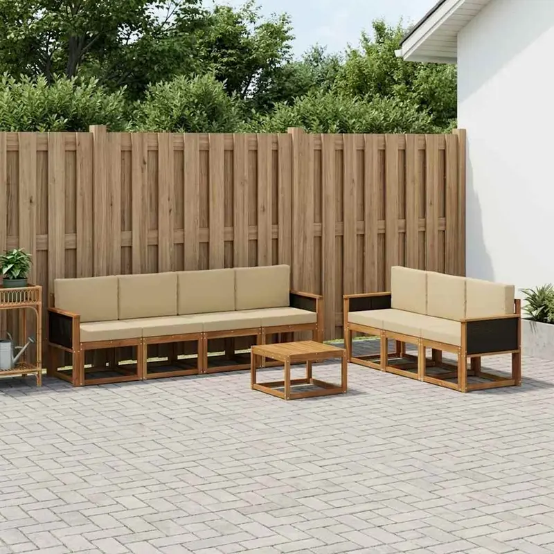 Conjunto de sofás de exterior con cojín 7 pcs Natural