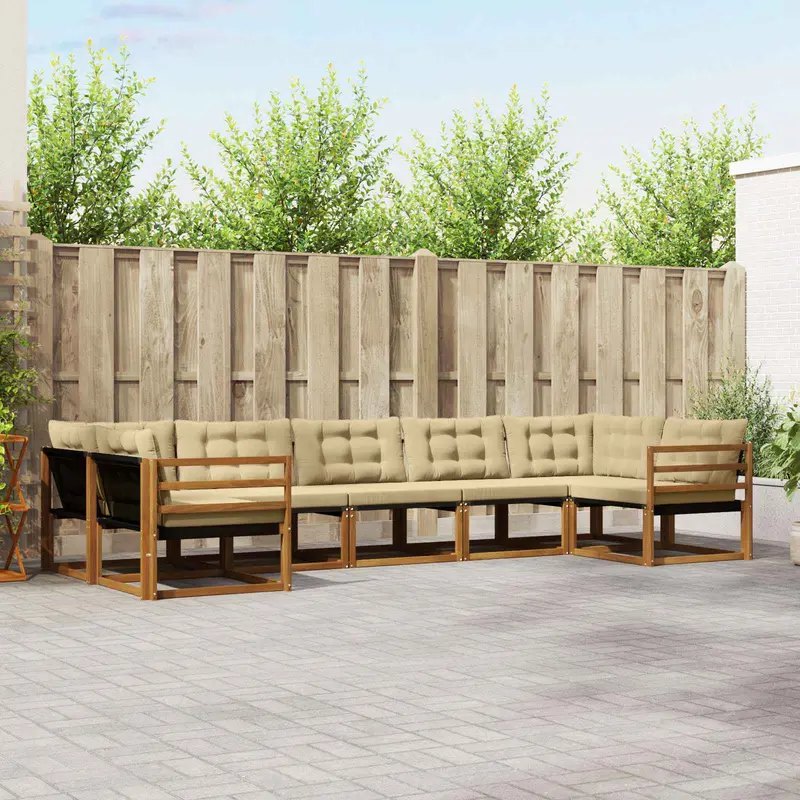 Conjunto de sofás de exterior con cojín 7 pcs Natural y Beige