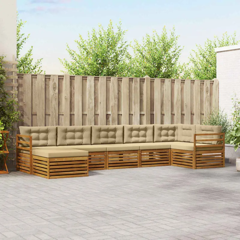Conjunto de sofás de exterior con cojín 7 pcs Natural y Beige