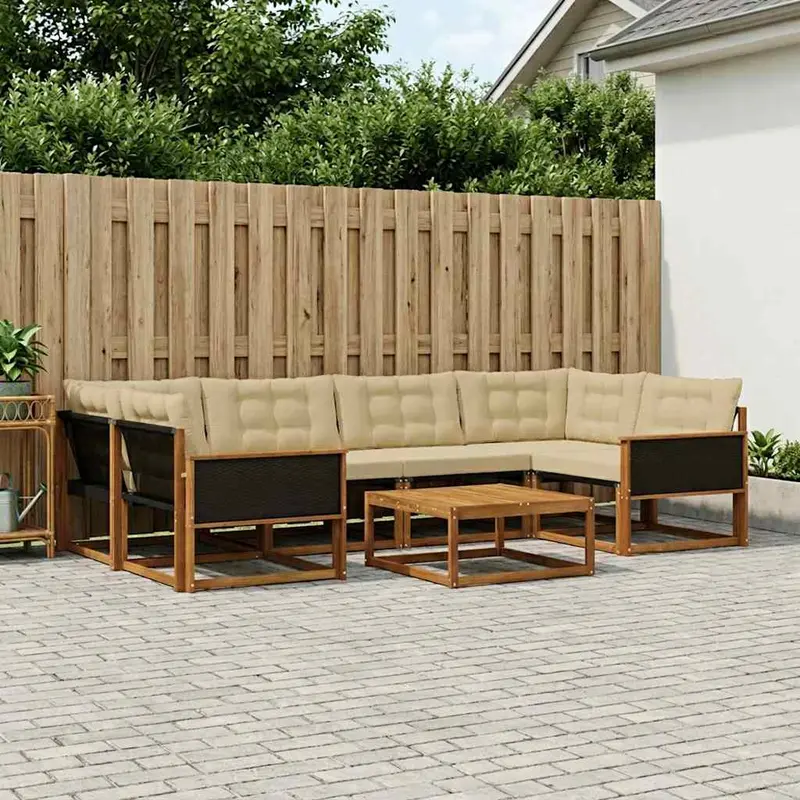 Conjunto de sofás de exterior con cojín 7 pcs Natural y Beige