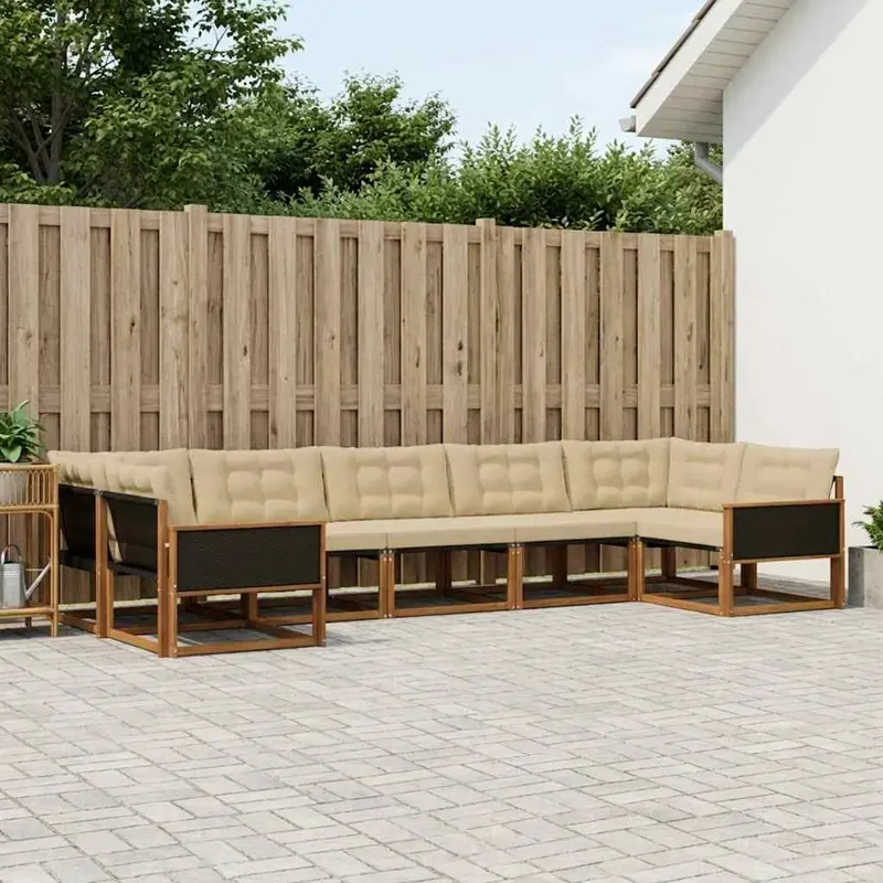 Conjunto de sofás de exterior con cojín 7 pcs Natural y Beige