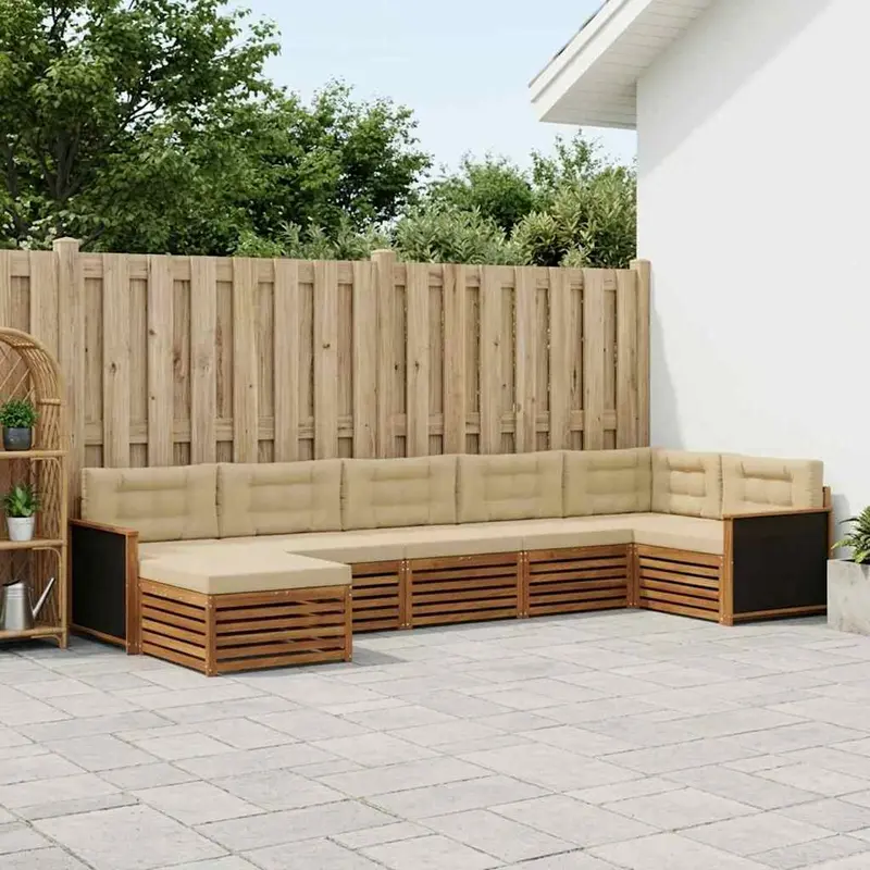 Conjunto de sofás de exterior con cojín 7 pcs Natural y Beige