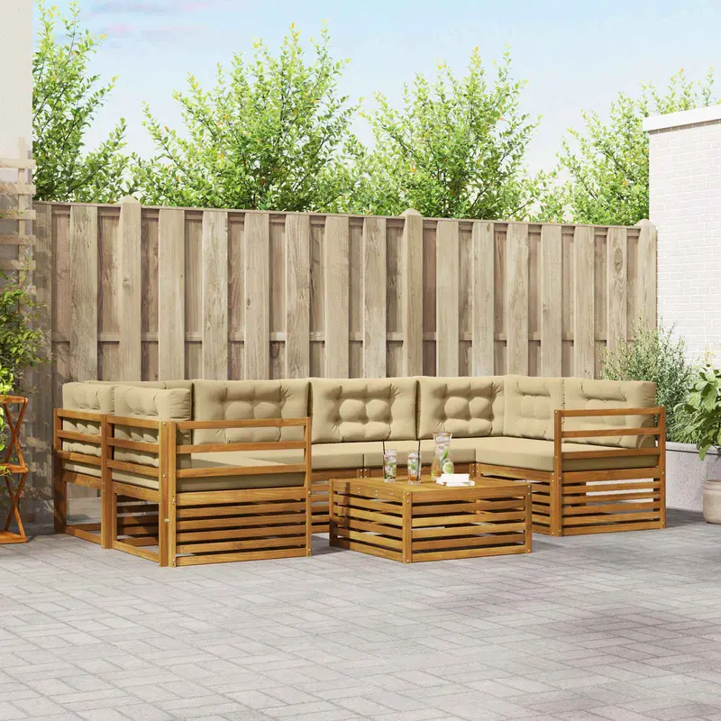 Conjunto de sofás de exterior con cojín 7 pcs Natural y Beige