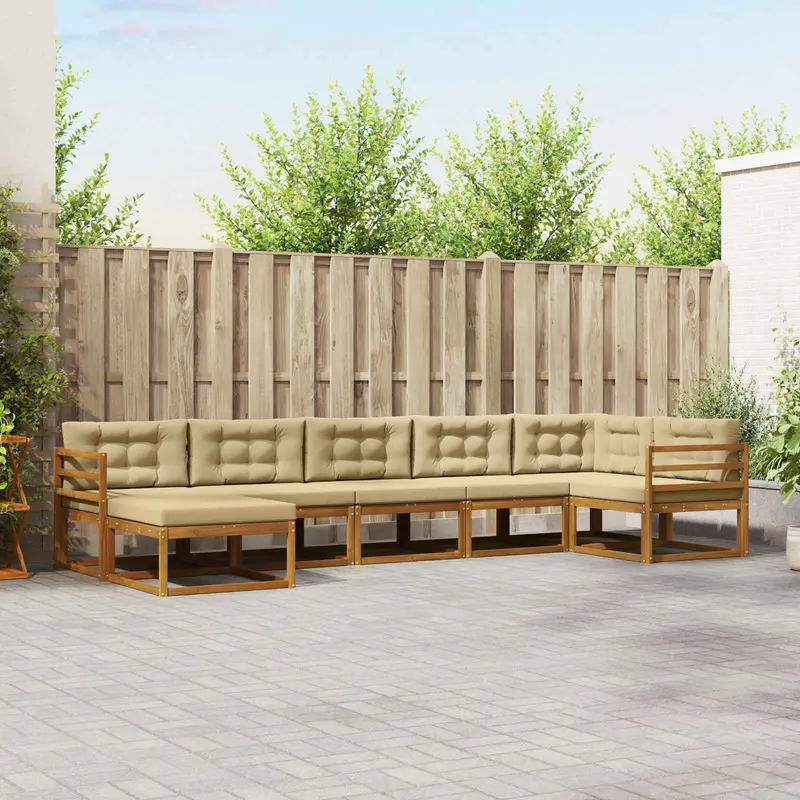 Conjunto de sofás de exterior con cojín 7 pcs Natural y Beige