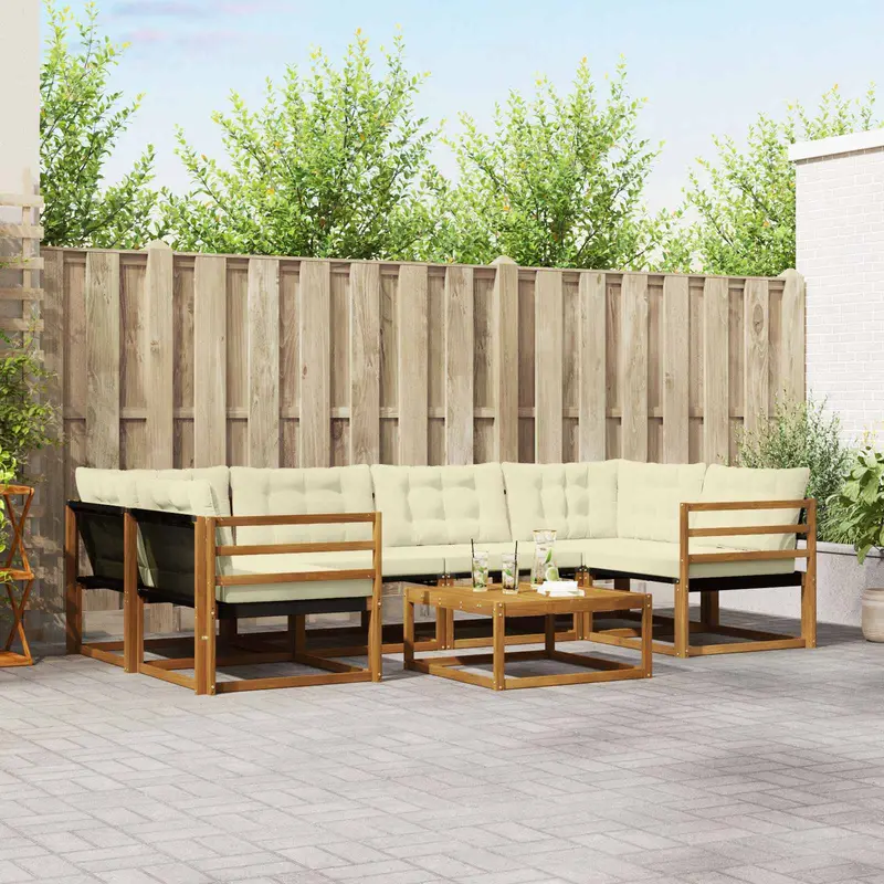Conjunto de sofás de exterior con cojín 7 pcs Natural y Crema