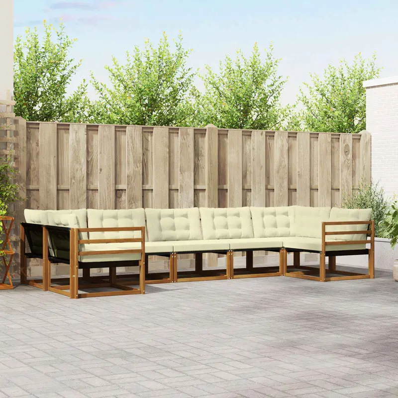 Conjunto de sofás de exterior con cojín 7 pcs Natural y Crema