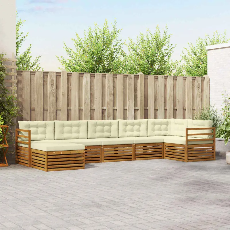 Conjunto de sofás de exterior con cojín 7 pcs Natural y Crema